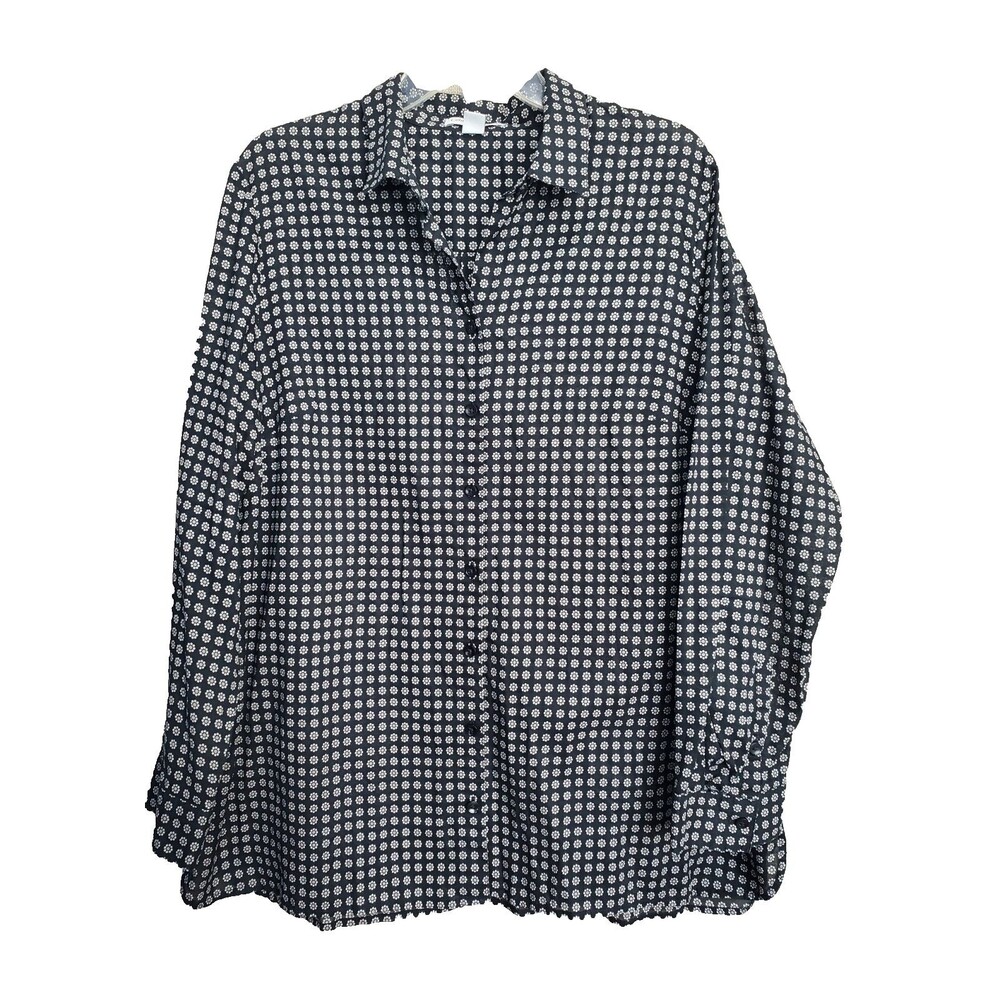 Coldwater Creek No Iron Cotton Black Geo Print Long Sleeve Button-Up Top Size 1X